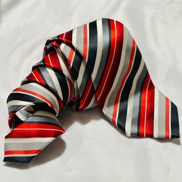 STAFFORD ESSENTIALS Men's Neck Tie, Elegant 
Red/ Black Grey white Strip… - Picture 10 of 13
